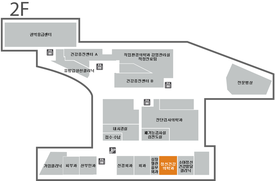 정신건강의학과 위치는 2층 하단 심장혈관흉부외과 옆입니다.