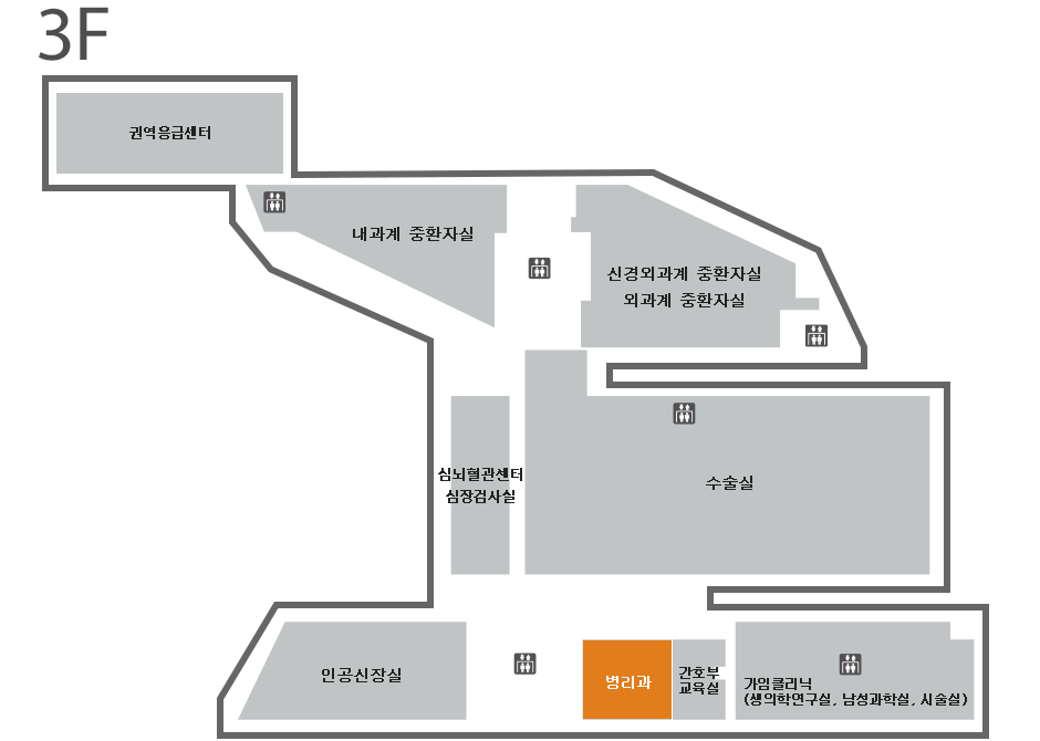 병리과 위치는 3층 간호부 교육실 옆, 수술실 맞은 편입니다.